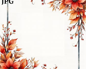 Autumn Leaves Watercolor Frame Clipart: Printable Fall Borders (Digital Download)