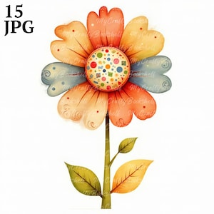 15 Clipart di fiori stravaganti, uso commerciale, effimere stravaganti, clipart floreali ad acquerello JPG, download immediato, diario spazzatura, artigianato di carta