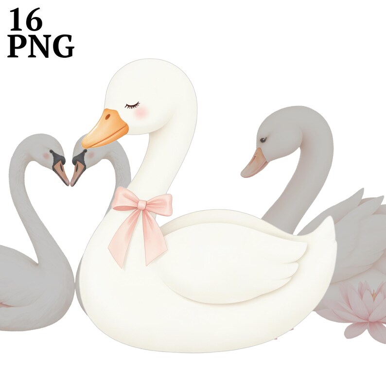 Pink Swan Clipart Set: Nursery Art, Baby Shower PNG (digital Download ...