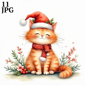 11 grillige kerst katten clipart, eigenzinnige kitten, digitale clipart, aquarel clipart jpg&#39;s, afdrukbare clipart, digitale download, ambachten