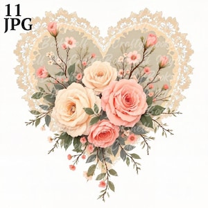 Clipart di pizzo floreale vintage: fiori ad acquerello in formato PNG (download digitale)