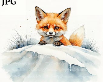 10 Peeking Fox Baby Clipart, Fox Clipart, Printable Watercolor clipart, High Quality JPGs, Digital download, High resolution, Paper crafts