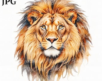 Watercolor Lion Clipart: High-Resolution PNGs (Digital Download)