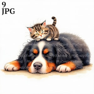 9 Quirky Dog and Cat Clip Art High Res Watercolor JPGs, Junk Journaling, Scrapbooking, Card Making, Digital Download Kit, Quirky Friends