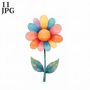 11 cliparts fleurs originales JPG - créations numériques en papier, pack de cliparts, tenue de journal, baby shower, art mural, - téléchargement immédiat, Daisy
