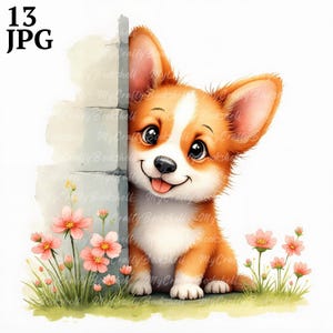 13 JPGs aquarel gluren hond clipart hond gezicht gluren hond clipart hondenrassen bestand schattig Canine illustraties gluren puppy digitale huisdieren