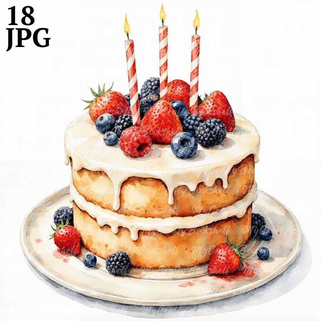 Birthday Cake Clipart: Watercolor PNG Images (digital Download) - Etsy