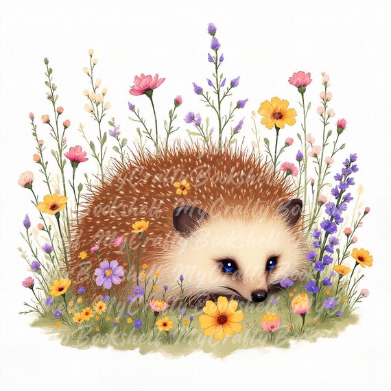 ハリネズミのクリップアート：水彩画の草原の動物たち（デジタル