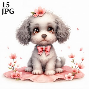 15 Shabby Chic Puppy Clip Art High Res Watercolor Clipart JPGs, Junk Journaling, Scrapbooking, Card Making, Digital Download Kit, Cute Dog
