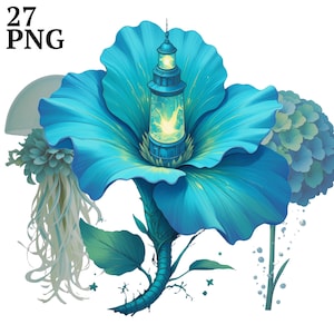 Underwater Flowers Clipart: Fantasy Ocean Flora PNG (Commercial Use, Digital Download