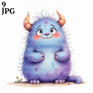 9 Aquarell niedliche Cartoon Monster Clipart JPGs, Kinderzimmer, Wohnkultur, Wandkunst, Babyparty, Kartenherstellung, Mixed Media, digitales Papiermodell
