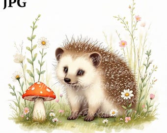 Hedgehog Clipart: Watercolor Grassland Animals (Digital Download)