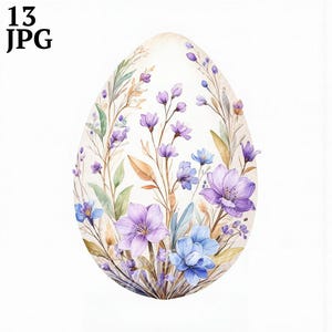 13 Floral Easter Egg Clipart, Easter Clipart, Printable Watercolor clipart, High Quality JPGs, Digital download, Paper craft, junk journal