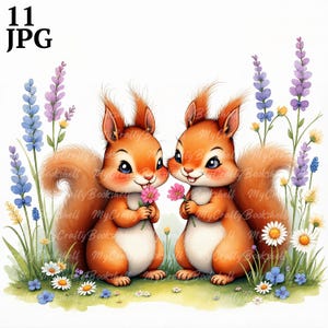 11 cliparts de souris des prés, famille d'écureuils, clipart aquarelle haute résolution JPG, journal indésirable, scrapbooking, fabrication de cartes, kit de téléchargement numérique