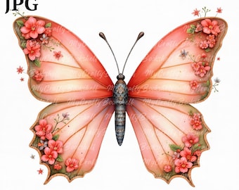 Clipart de mariposas de acuarela: PNG florales dorados (descarga digital)