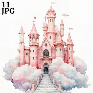 11 Princess Castle Clipart, Printable Watercolor clipart, High Quality JPGs, Digital download, Paper craft, Junk Journals