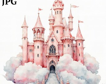 11 Princess Castle Clipart, Printable Watercolor clipart, High Quality JPGs, Digital download, Paper craft, Junk Journals