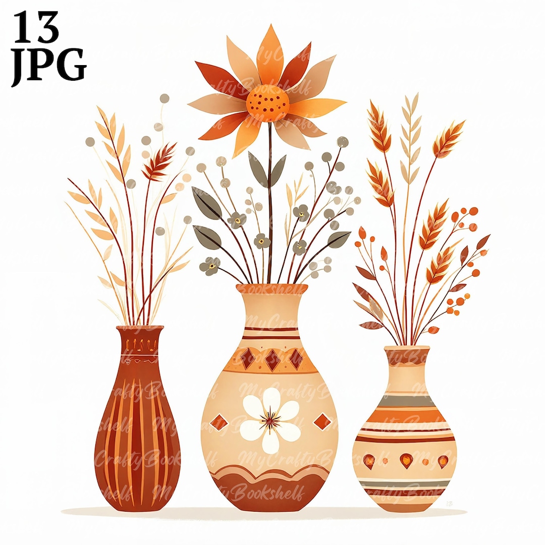 Watercolor Vase of Flowers Clipart: PNG Floral Art Bundle (digital ...