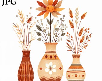 Watercolor Vase of Flowers Clipart: PNG Floral Art Bundle (Digital Download)
