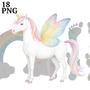 Unicorn Watercolor Clipart: Rainbow Nursery Art, Commercial Use (Digital Download)