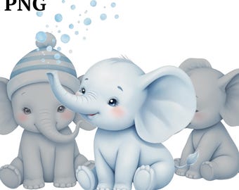 Blue Elephant Nursery Clipart: High-Res PNG, Commercial Use (Digital Download)