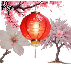 30 Kirschblüten Clipart, Sakura Festival Clip Art PNG, rosa Blumenlaterne, digitaler Download, kommerzielle Nutzung, Scrapbook, Junk Journal