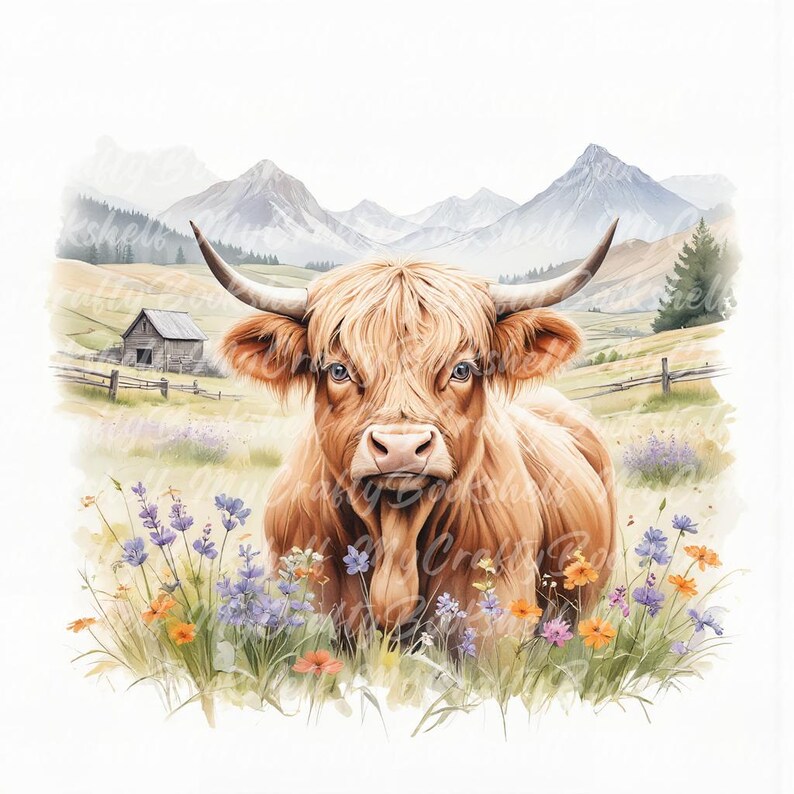 12 Highland Cow Watercolor Clipart: Farm Animal PNG (digital Download ...