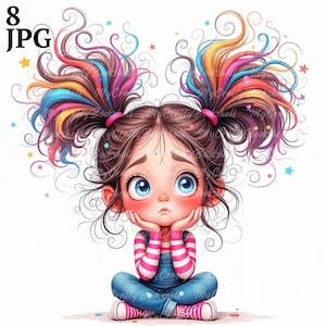 8 Quirky Girl Clipart, Commercial Use, Whimsical Ephemera, Watercolor JPGs, Instant Download, Fantasy Junk Journal, Paper Craft, Cute Doll