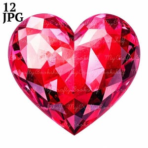 Clipart acquerello a forma di cuore di rubino: PNG per San Valentino (download digitale)