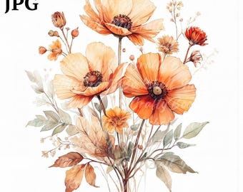 Boho Flower Bouquet Clipart: Watercolor Floral PNGs (Digital Download)