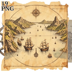 19 Antique Maps Clipart, Vintage Map Clip Art PNG for Junk Journal, Scrapbook, Crafts, Commercial Use, Digital Download