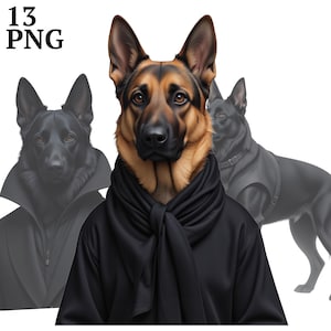 13 Duitse herder clipart, zwarte hond pak illustraties, hoge resolutie png voor commercieel gebruik, ambachten, junk Journal, POD, digitale download