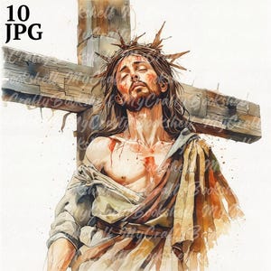 10 imágenes prediseñadas de Jesucristo, imágenes prediseñadas de Jesús de Pascua, imágenes prediseñadas de acuarela imprimibles, JPG de alta calidad, descarga digital, manualidades de papel, diarios basura