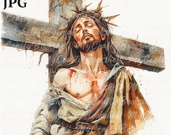 Imágenes prediseñadas de Jesucristo en acuarela: Imágenes PNG de Pascua (descarga digital)