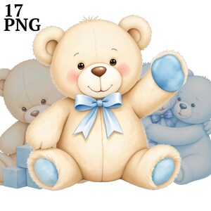 Teddy Bear Clipart: Blue Baby Bear Nursery Art (Digital Download, Commercial Use)