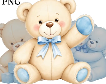 Teddy Bär Clipart: Blaues Baby Bär Kinderzimmer Kunst (digitaler Download, kommerzielle Nutzung)