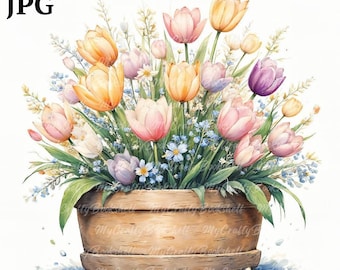 Watercolor Spring Flower Clipart Set: Printable Flowerbed PNGs (Digital Download)