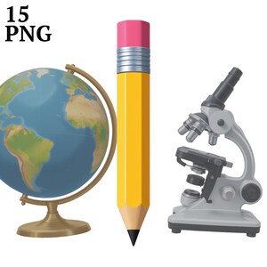 15 schoolbenodigdheden clipart, educatieve illustraties png, digitale download voor scrapbook, junk journaling, ambachten, commercieel gebruik