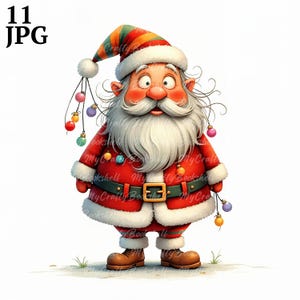 11 Quirky Santa Clipart, Funny Santa Clipart, Commercial Use, Whimsical Ephemera, Watercolor JPG, Instant Download, Junk Journal Paper Craft