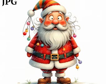Quirky Santa Clipart: Funny Watercolor PNG Images (Commercial Use)
