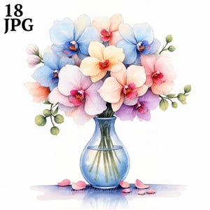 18 Wunderliche Blumen Clipart, Vase mit Blumen Clipart, hochauflösende JPG, digitaler Download, Aquarell Clipart, Printables, kommerzielle Lizenz
