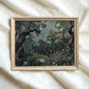 Impressionistische Moody Forest Art Print | Vintage schilderij donkere natuur, herfst Cottagecore-muurdecoratie afdrukbaar afbeelding 8