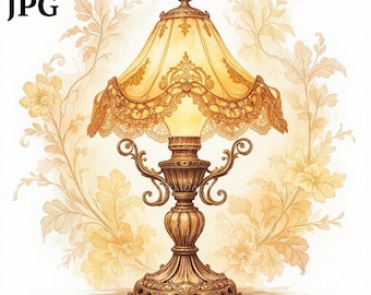 Antique Lamp Clipart: Vintage Watercolor PNG (Digital Download)