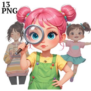 13 Quirky Girl Clipart, Cute Character Clip Art PNG, Digital Download, Commercial Use, Scrapbook, Junk Journal, Crafting