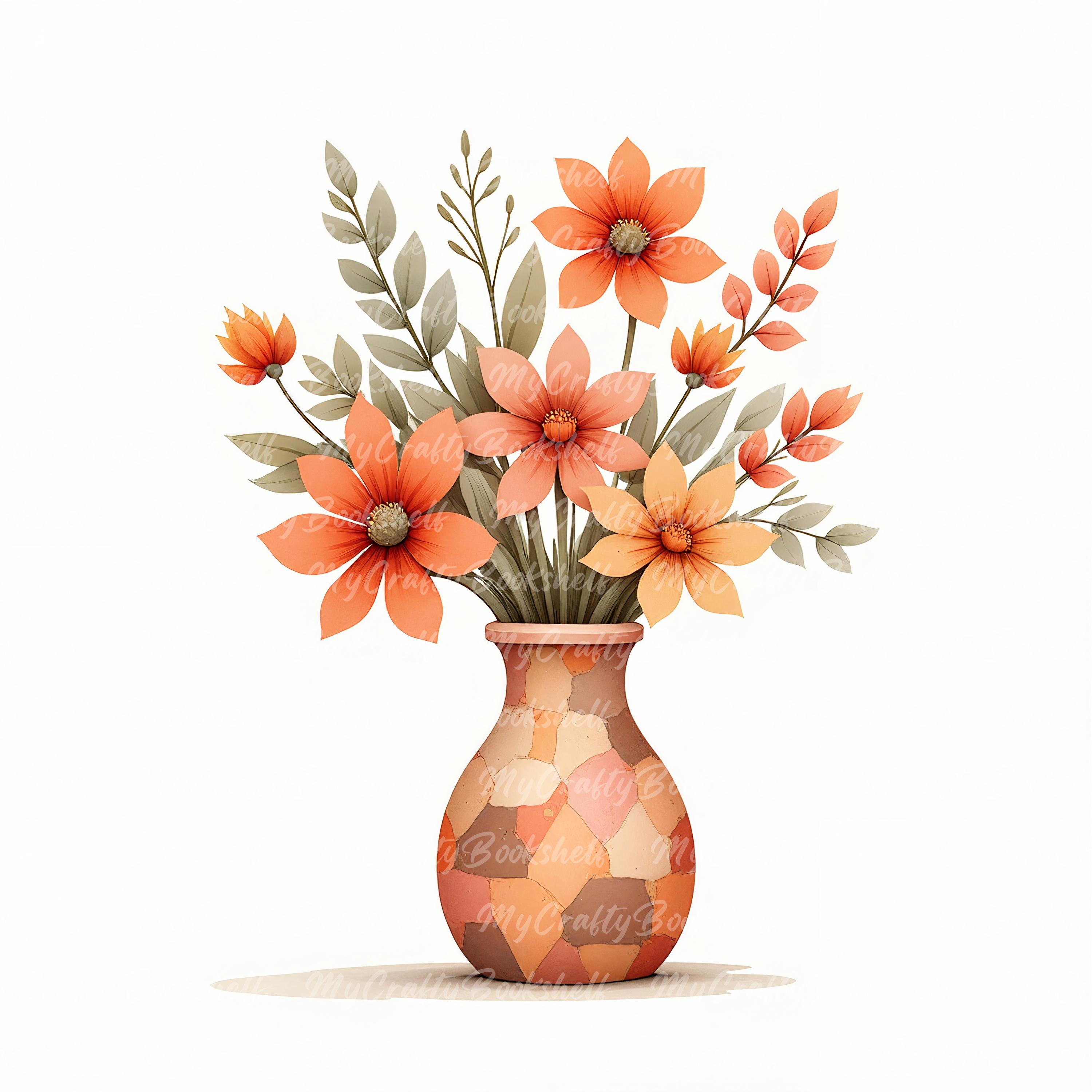 Watercolor Vase of Flowers Clipart: PNG Floral Art Bundle (digital ...