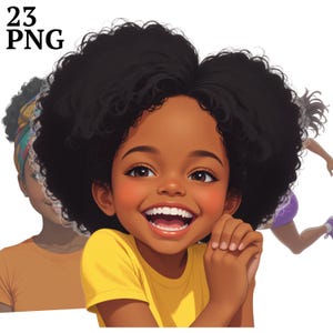 23種類のアフリカ系アメリカ人少女のクリップアート、黒人少女のクリップアート、子供向けPNG、商用利用、デジタルダウンロード、スクラップブック、ジャンクジャーナル、工芸品