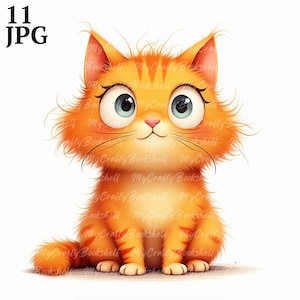 11 photos de chats, clipart aquarelle JPG, journal indésirable, album de scrapbooking, fabrication de cartes, kit de téléchargement numérique, chaton énervé drôle de dessin animé