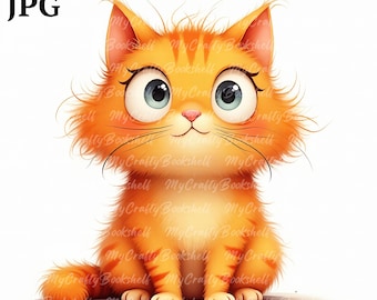 Watercolor Cat Clipart: Funny Cartoon Kitten PNGs (Digital Download)