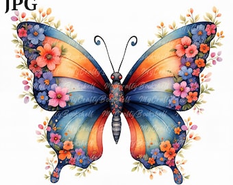 18 Watercolor Flower Butterfly Clipart High Quality JPGs, Digital Paper Craft, Butterfly Illustrations, Instant Download, Commercial Use