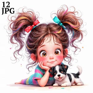 12 Quirky Girl with Animal Clipart, Commercial Use, Whimsical Ephemera, Watercolor JPGs, Instant Download, Fantasy Junk Journal, Paper Craft